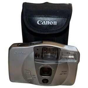 Canon Prima AF-9s 35mm Film Camera Silver Point and Shoot 35mm f3.8 Lens Case